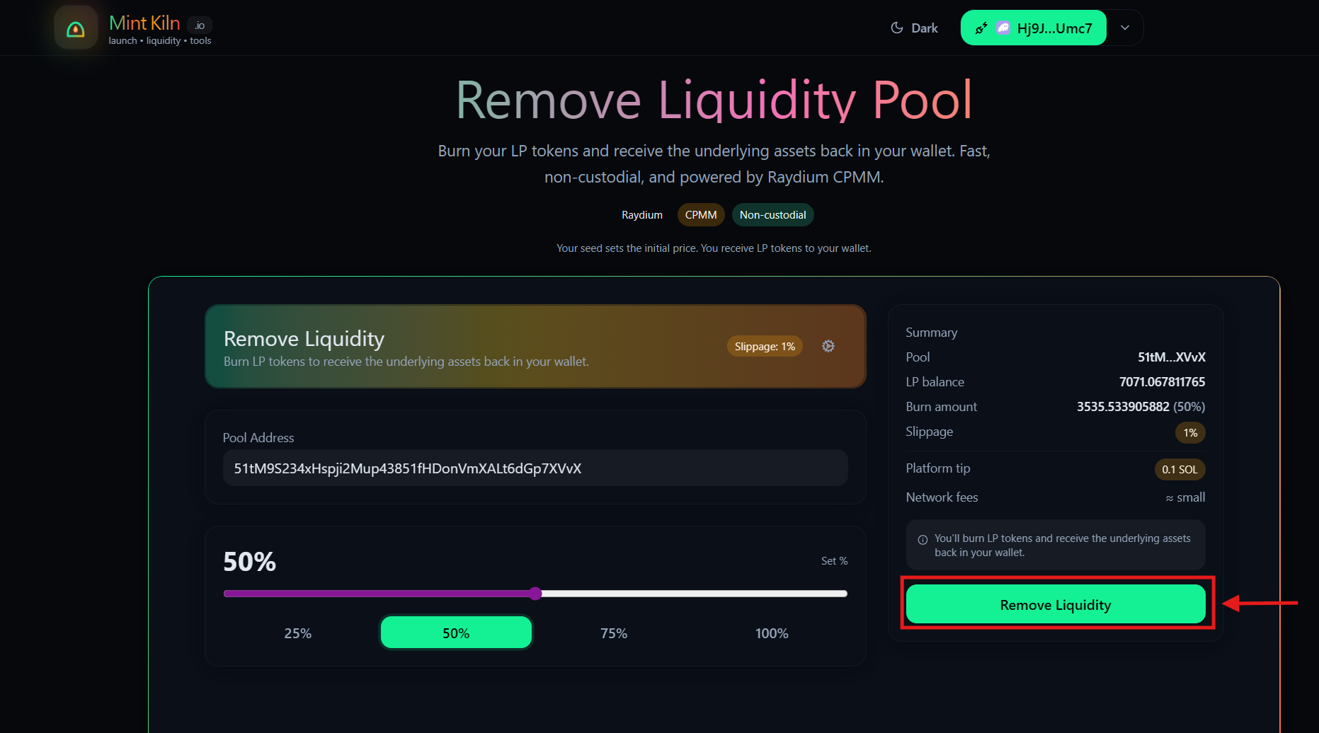Choose percentage and review summary